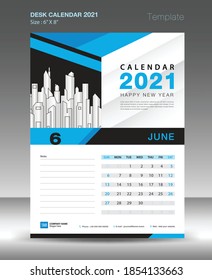 Calendar 2021 template Blue background concept, June month, Desk Calendar vector design, Wall calendar