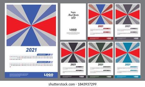 Calendar 2021 template Design. Colorful 6 pages wall calendar design with a one color top page. Corporate Calendar design 2021.