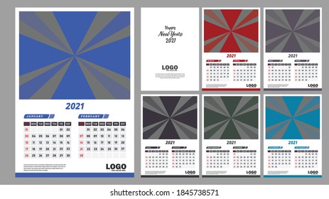 Calendar 2021 template Design. Colorful 6 pages wall calendar design with a one color top page. Corporate Calendar design 2021.