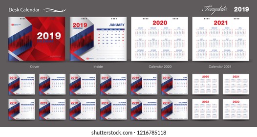 Calendar 2021 template design vector, Calendar 2020, 2021, 2022, 2023, cover design, Set of 12 Months, Week starts Sunday, Stationery design, flyer layout, printing media, red background