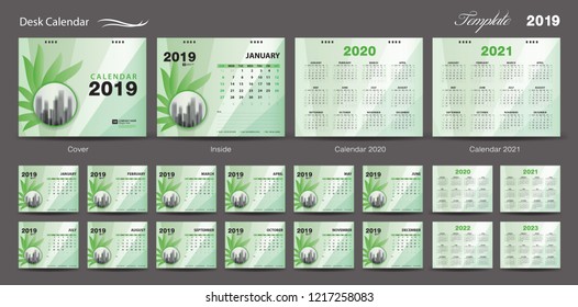 Calendar 2021 template design vector, Calendar 2020, 2021, 2022, 2023, cover design, Set of 12 Months, Week starts Sunday, Stationery design, flyer layout, printing media, Green background