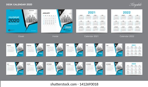 Calendar 2021 template design vector, Desk Calendar 2020, 2021, 2022,  cover design, Set of 12 Months, Week starts Sunday, Stationery design, flyer, printing layout, publication, advertisement