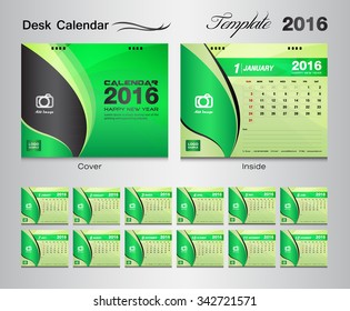 Calendar 2021 template, Desk Calendar 2016 Vector Design Template,Big set of Months, business calendar, business cover, Green cover, vintage design