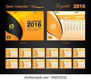 Calendar 2021 template, Desk Calendar 2016 Vector Design Template, Big set of Months, business calendar, business cover, Orange cover, vintage design