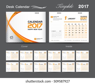 Calendar 2021 template, Desk Calendar 2017 Vector Design Template, Big set of Months, business calendar, Orange cover design, vintage design, advertisement