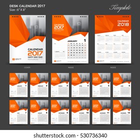 Calendar 2021 template, Desk Calendar 2017 Vector Design Template, Big set of Months, Wall calendar layout, Orange cover design, vintage design