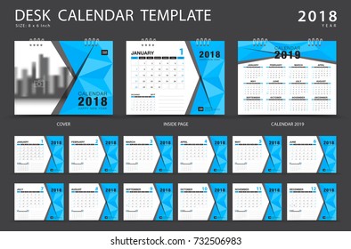 Calendar 2021 template,, Desk calendar 2018 template. Set of 12 Months. Planner. Week starts on Sunday. Stationery design. advertisement. Vector layout. Blue cover design