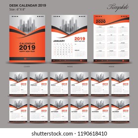 calendar 2021 template, Desk Calendar 2020 year size  6 x 8 inch template, orange calendar 2019 template, Set of 12 Months, Week Starts Monday, wall calendar, flyer design, cover template 