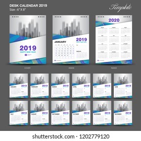 calendar 2021 template, Desk Calendar 2020 year size  6 x 8 inch template, blue calendar 2019 template, Set of 12 Months, Week Starts Monday, wall calendar, flyer design, cover template 