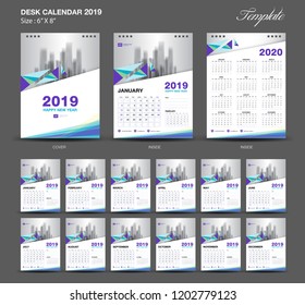 calendar 2021 template, Desk Calendar 2020 year size  6 x 8 inch template, blue calendar 2019 template, Set of 12 Months, Week Starts Monday, wall calendar, flyer design, cover design