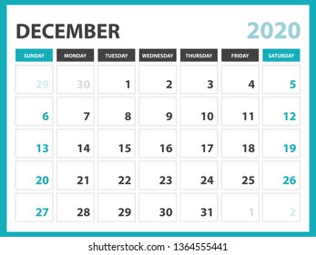 Calendar 2021 template, Desk calendar layout  Size 8 x 6 inch, December 2020 Calendar template, planner design, week starts on sunday, stationery design, vector Eps10