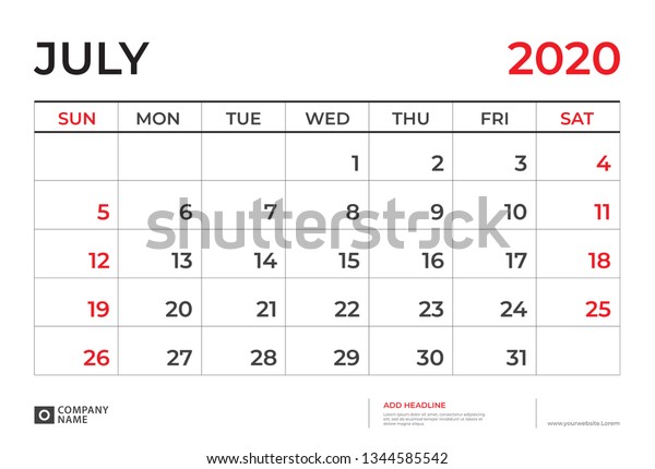 Calendar 21 Template July Calendar Stock Vector Royalty Free