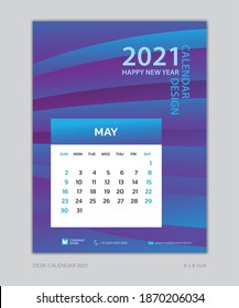 Calendar 2021 template, May, Desk Calendar for 2021 year, week start on sunday, planner design, wall calendar, Poster, flyer, stationery, printing, vertical page, Blue Gradient background