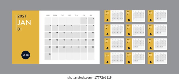 Calendar 2021 template planner vector diary in a minimalist style