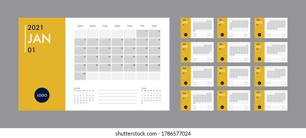 Calendar 2021 template planner vector diary in a minimalist style