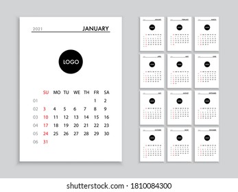 Calendar 2021 template planner vector diary in a minimalist style