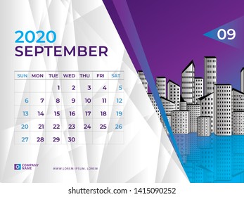 Calendar 2021 template, SEPTEMBER 2020 Calendar template, Desk calendar layout   planner design, week starts on sunday, stationery design, vector Eps10