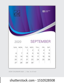 Calendar 2021 template, SEPTEMBER 2020 template, Desk Calendar for 2020 year, week start on sunday, planner design, wall calendar, stationery, business printing, vertical vector eps10 