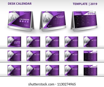 Calendar 2021 template, Set Desk Calendar 2020 template design vector and desk calendar 3d mockup, cover design, Set of 12 Months, Week starts Sunday, Stationery design, flyer layout, printing media