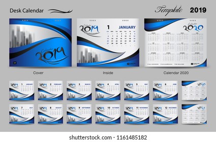 Calendar 2021 template, Set Desk Calendar 2020 template design vector, cover design, Set of 12 Months, Week starts Sunday, Stationery design, flyer layout, printing media