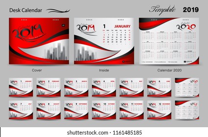 Calendar 2021 template, Set Desk Calendar 2020 template design vector, cover design, Set of 12 Months, Week starts Sunday, Stationery design, flyer layout, printing media