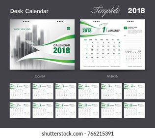 Calendar 2021 template, wall calendar design, Set Desk Calendar 2018 template design, Green and white cover, Set of 12 Months, Week start Sunday, vector illustration