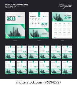 Calendar 2021 template, wall calendar design, Set Desk Calendar 2018 template design, Green and white cover, Set of 12 Months, Week start Sunday, vector illustration