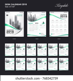 Calendar 2021 template, wall calendar design, Set Desk Calendar 2018 template design, Green and white cover, Set of 12 Months, Week start Sunday, vector illustration