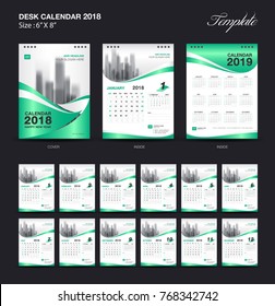 Calendar 2021 template, wall calendar design, Set Desk Calendar 2018 template design, Green cover, Set of 12 Months, Week start Sunday, vector illustration