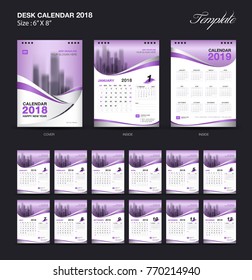 Calendar 2021 template, wall calendar design, Set Desk Calendar 2018 template design, Purple cover, Set of 12 Months, Week start Sunday, vector illustration