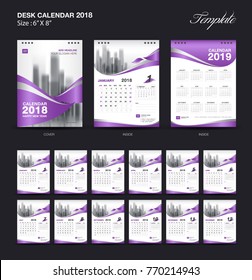 Calendar 2021 template, wall calendar design, Set Desk Calendar 2018 template design, Purple cover, Set of 12 Months, Week start Sunday, vector illustration