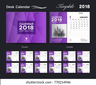 Calendar 2021 template, wall calendar design, Set Desk Calendar 2018 template design, Purple cover, Set of 12 Months, Week start Sunday, vector illustration