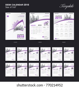 Calendar 2021 template, wall calendar design, Set Desk Calendar 2018 template design, Purple cover, Set of 12 Months, Week start Sunday, vector illustration