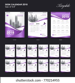 Calendar 2021 template, wall calendar design, Set Desk Calendar 2018 template design, Purple cover, Set of 12 Months, Week start Sunday, vector illustration