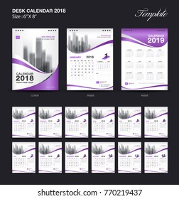 Calendar 2021 template, wall calendar design, Set Desk Calendar 2018 template design, Purple cover, Set of 12 Months, Week start Sunday, vector illustration
