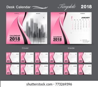 Calendar 2021 template, wall calendar design, Set Desk Calendar 2018 template design, pink cover, Set of 12 Months, Week start Sunday, vector illustration