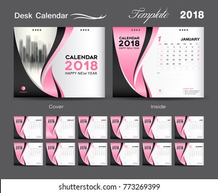 Calendar 2021 template, wall calendar design, Set Desk Calendar 2018 template design, pink cover, Set of 12 Months, Week start Sunday, vector illustration