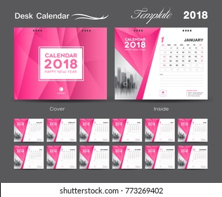 Calendar 2021 template, wall calendar design, Set Desk Calendar 2018 template design, pink cover, Set of 12 Months, Week start Sunday, vector illustration