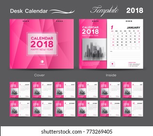 Calendar 2021 template, wall calendar design, Set Desk Calendar 2018 template design, pink cover, Set of 12 Months, Week start Sunday, vector illustration