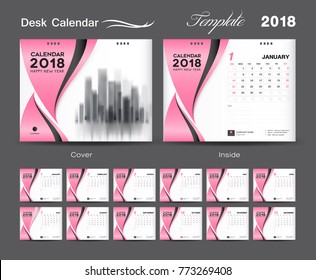 Calendar 2021 template, wall calendar design, Set Desk Calendar 2018 template design, pink cover, Set of 12 Months, Week start Sunday, vector illustration