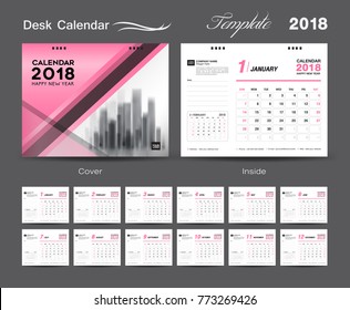 Calendar 2021 template, wall calendar design, Set Desk Calendar 2018 template design, pink cover, Set of 12 Months, Week start Sunday, vector illustration