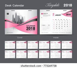 Calendar 2021 template, wall calendar design, Set Desk Calendar 2018 template design, pink cover, Set of 12 Months, Week start Sunday, vector illustration