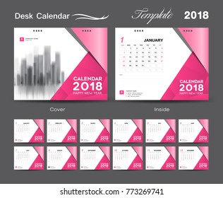 Calendar 2021 template, wall calendar design, Set Desk Calendar 2018 template design, pink cover, Set of 12 Months, Week start Sunday, vector illustration