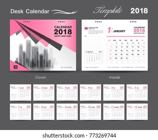 Calendar 2021 template, wall calendar design, Set Desk Calendar 2018 template design, pink cover, Set of 12 Months, Week start Sunday, vector illustration