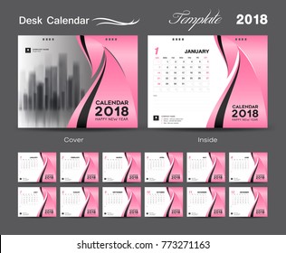Calendar 2021 template, wall calendar design, Set Desk Calendar 2018 template design, pink cover, Set of 12 Months, Week start Sunday, vector illustration