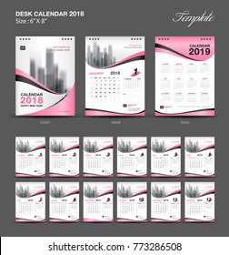 Calendar 2021 template, wall calendar design, Set Desk Calendar 2018 template design, pink cover, Set of 12 Months, Week start Sunday, vector illustration