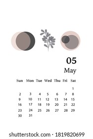 Calendar 2021. Trendy calendar 2021 for May. Vector template.