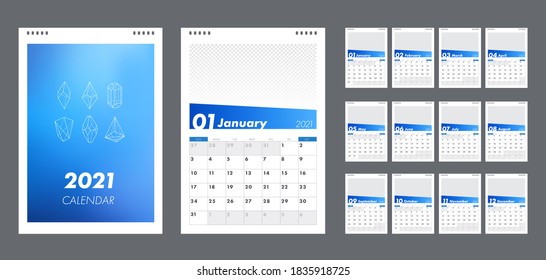 Calendar 2021 vector basic grid. Simple design template