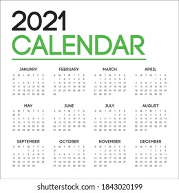Plantilla de diseño vectorial Calendar 2021, diseño simple y limpio