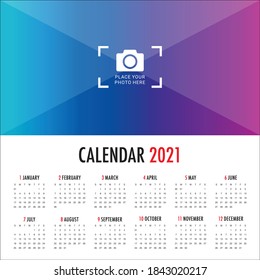 Calendar 2021 vector design template, simple and clean design